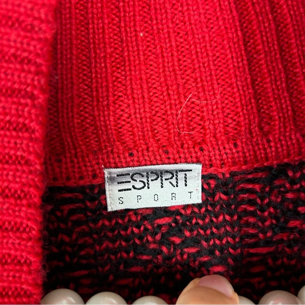 Vintage Esprit Sport Red Patterned Chunky Thick Wool Knit Sweater Size L